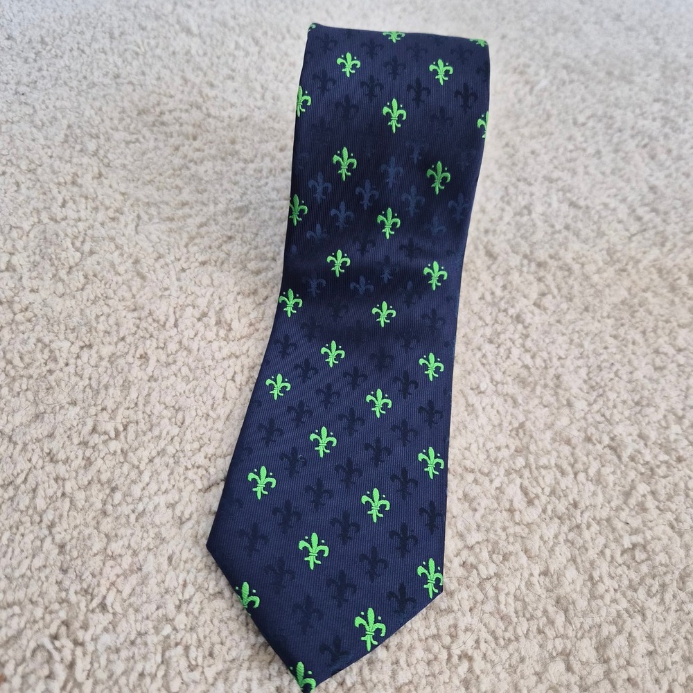 Firenze 100% Silk Tie Navy Blue Fleur De Lis Jacquard Mens Dapper Preppy Wedding